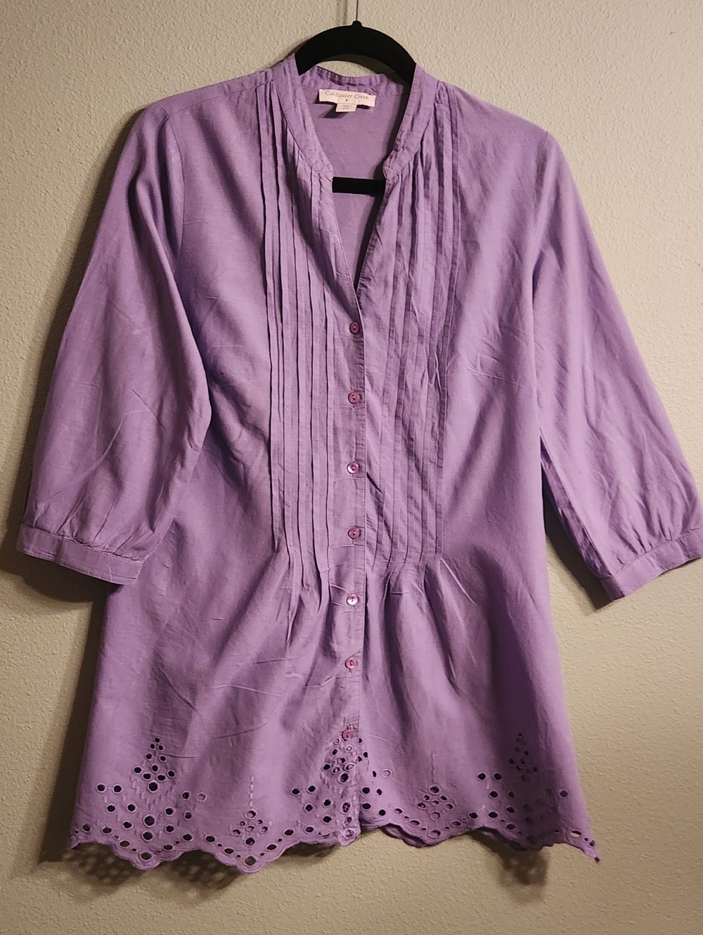 Coldwater Creek Lavender Pintuck Button-Front Tunic